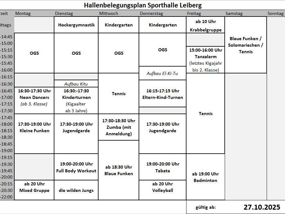 Hallenbelegungsplan Winter 25 26